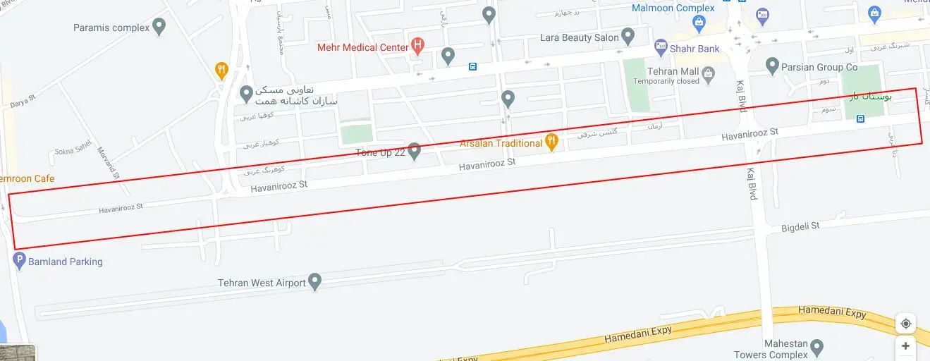 خیابان هوانیروز تهران روی نقشه